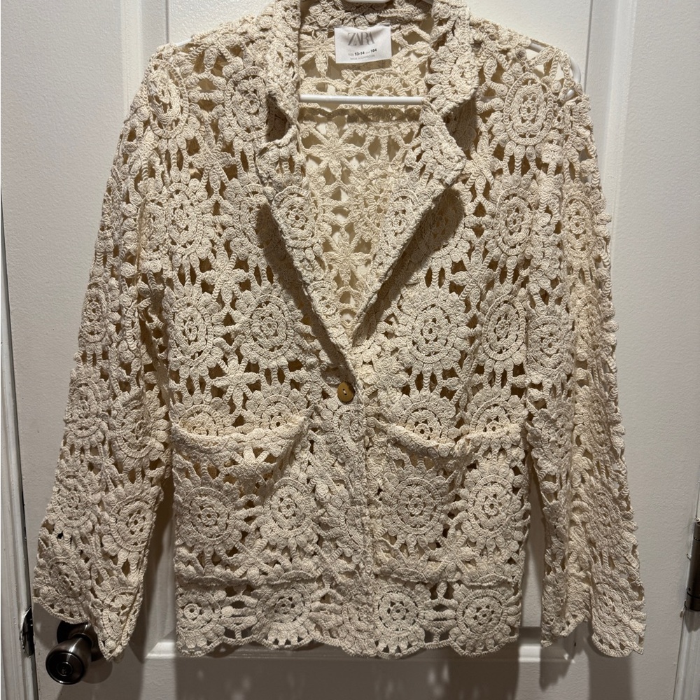 Zara Girls size 13-14 Crochet Knit Cardigan/Blazer